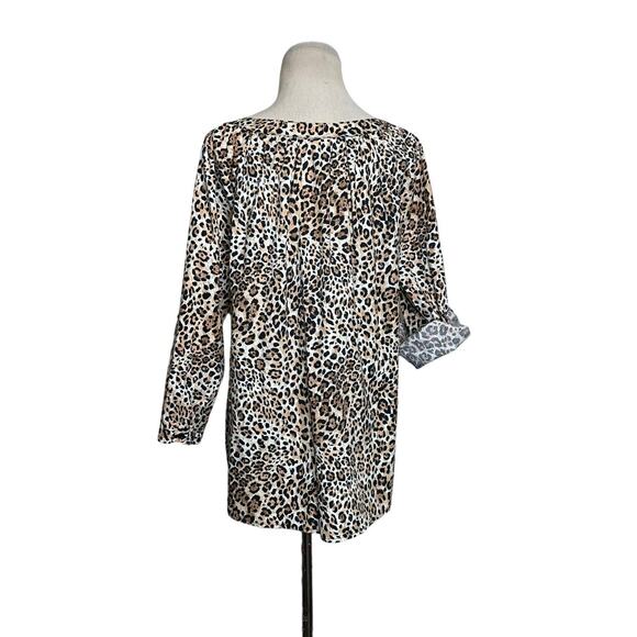 Harve Benard 3/4 sleeves animal print tunic button blouse size M - Picture 2 of 10